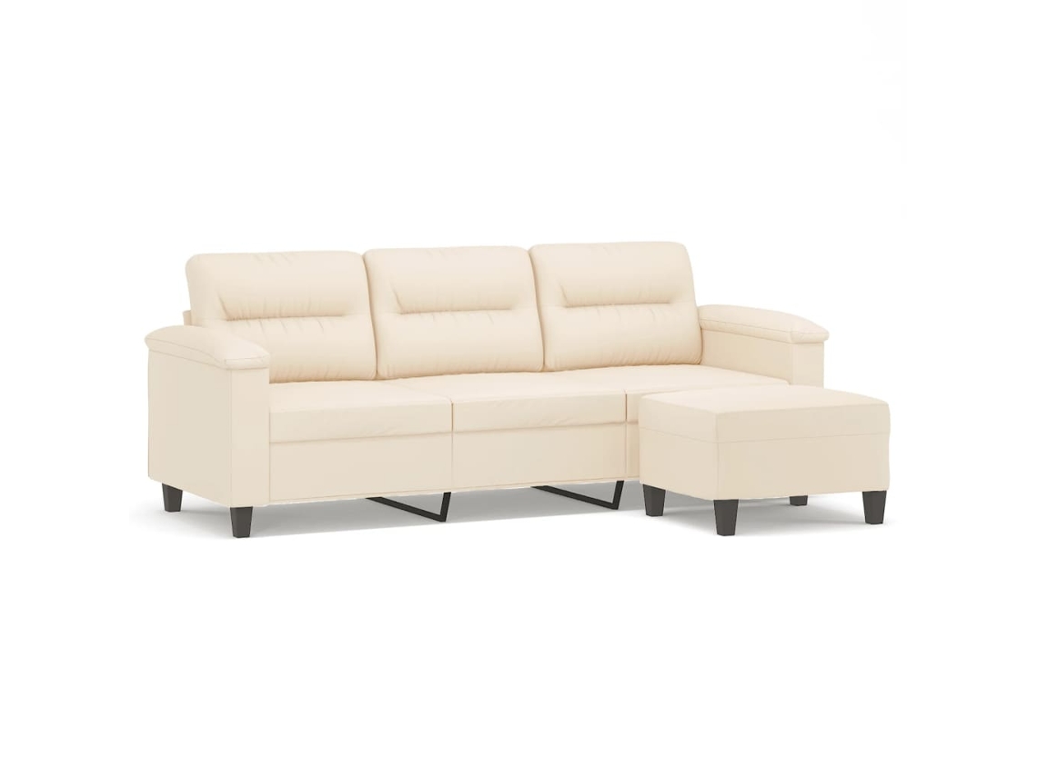 3-seater Sofa With Footstool, 3-seater Sofas With Footstools Vidaxl Bege Microfibra (n/a)