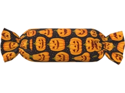 Almofada Cilíndrica Formato de Doce com Estampa Abóbora Halloween 100 % Poliéster Ideal para Viagens, Casa e