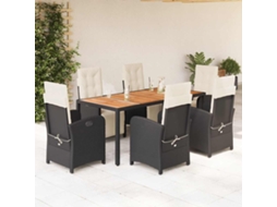 Vidaxl 7 Pcs Conjunto De Jantar P/ Jardim C/ Almofadões Vime Pe Preto