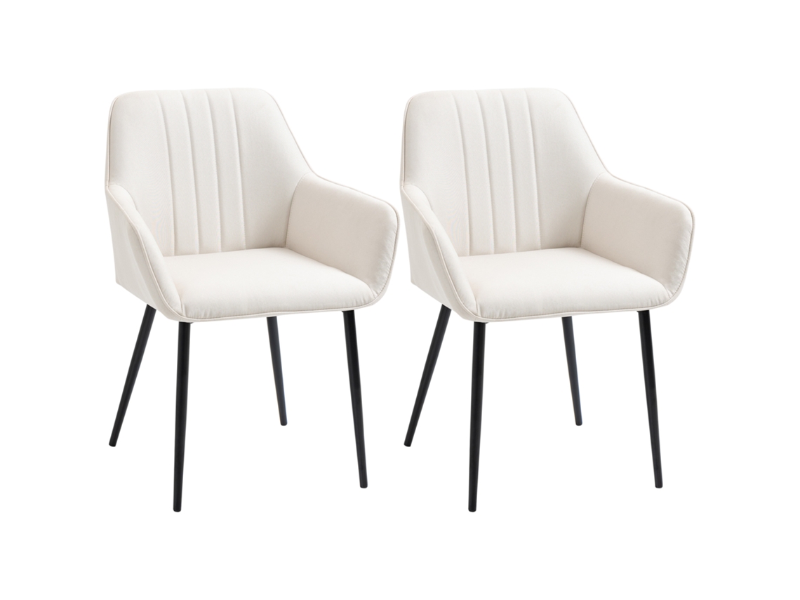 Conjunto 2 Cadeiras Jantar Linho Metal Conforto Bege Claro