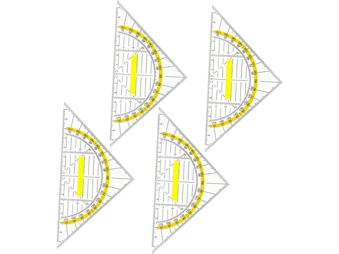 Conjunto De Transferidor Coheali 4 Peças Com Cabo, Conjunto De Réguas Triangulares Plástico Transparente, Ferramenta De