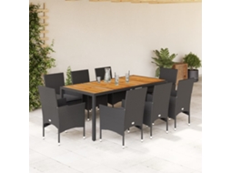 Pcs Conjunto Jantar Jardim C/ Almofadões Vime Pe/acácia Preto Dkd Home Decor