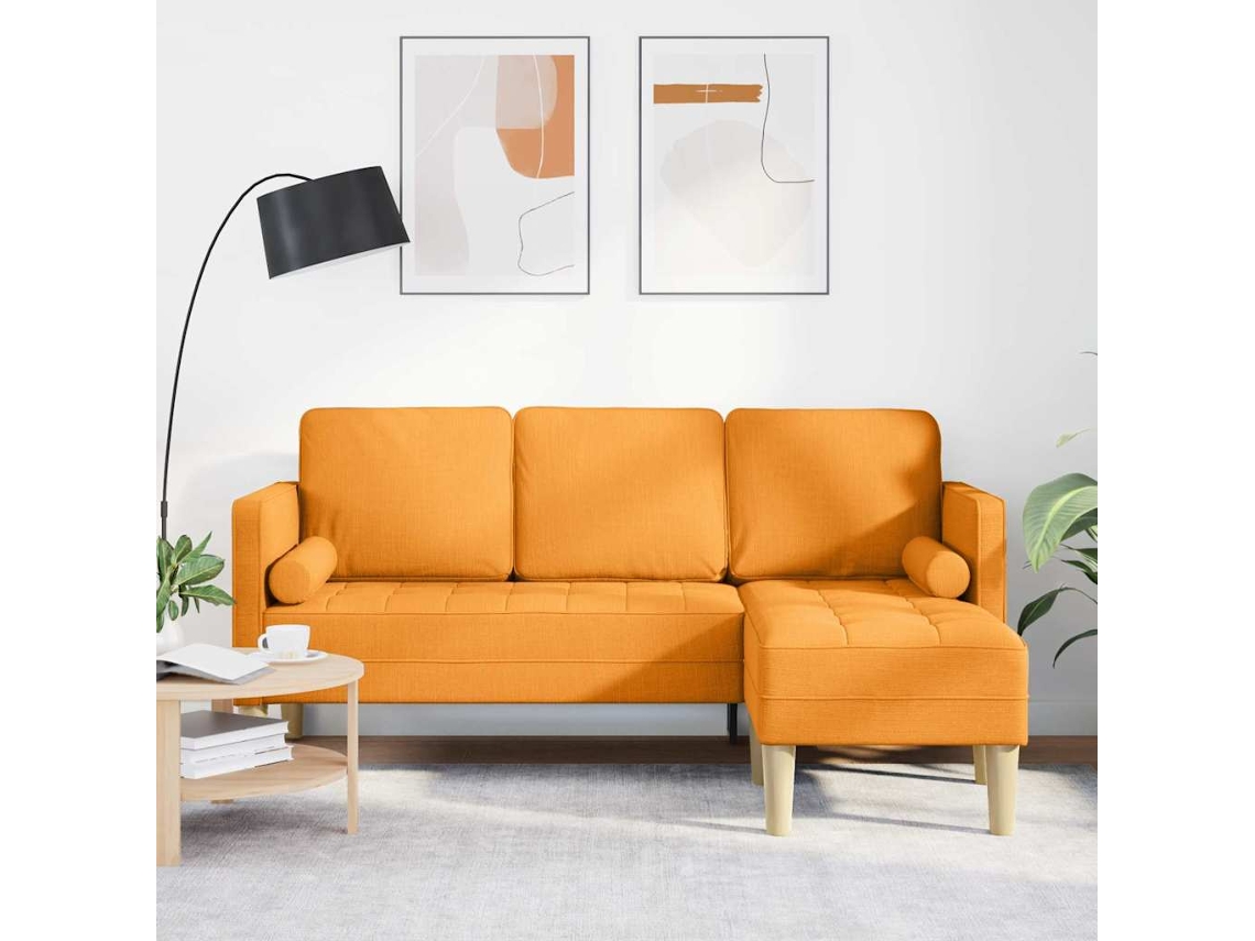 Vidaxl Conjunto De Sofás Com Almofada Amarelo Escuro Poliéster