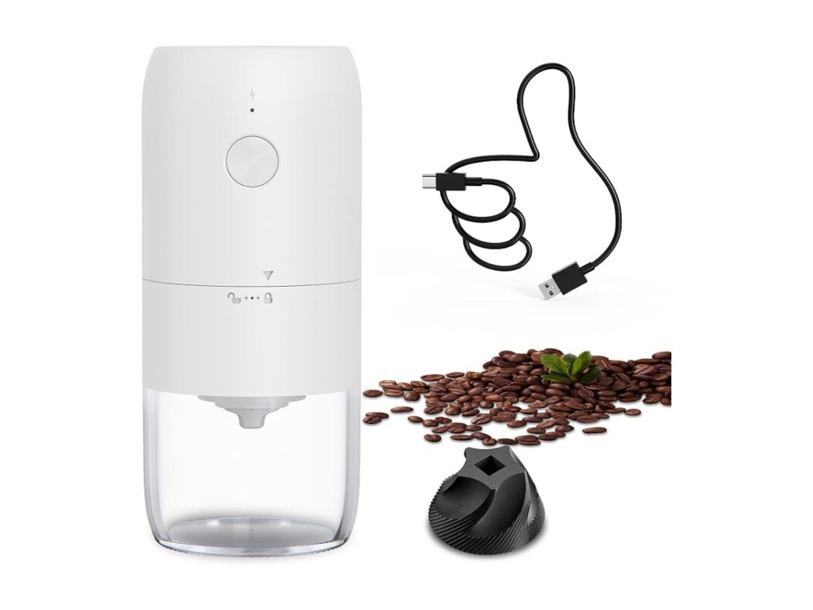 Moedor De Café Elétrico 25g, Cerâmica, Portátil, Ajuste De Moagem, Branco, Para Grãos De Café E Especiarias, Uso Em Casa, Escritório E Viagens