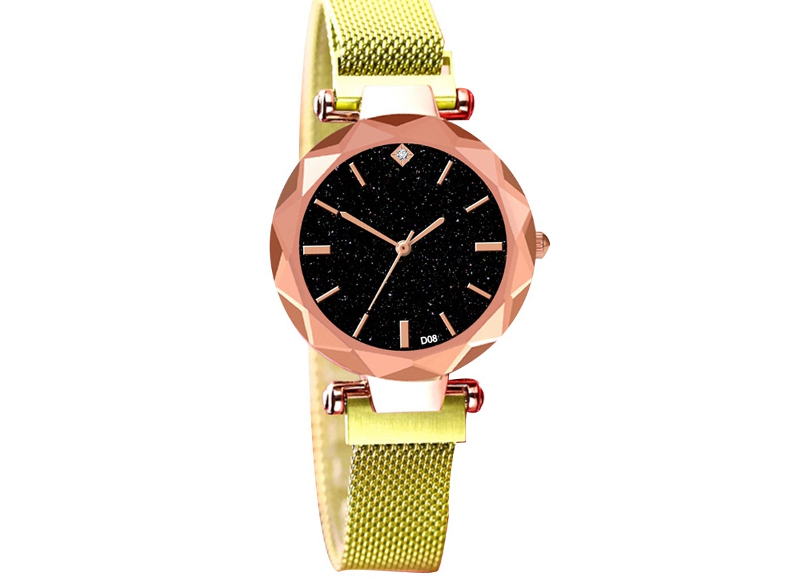 Reloj De Pulsera Analógico De Cuarzo Con Correa De Acero Redondo Moda (oro)