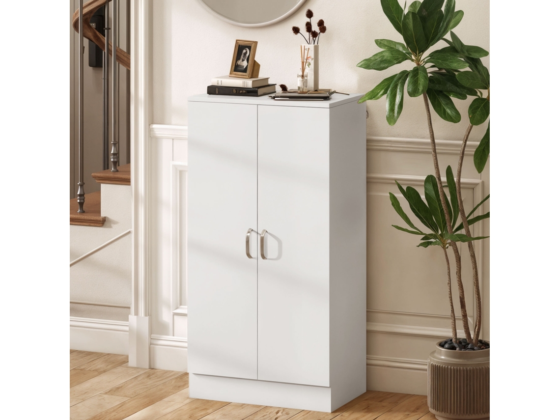 Zapatero Entrada Recibidor Con 2 Puertas 6 Estantes Ajustables Para 14 Pares De Zapatos 55x35x108 Cm Blanco