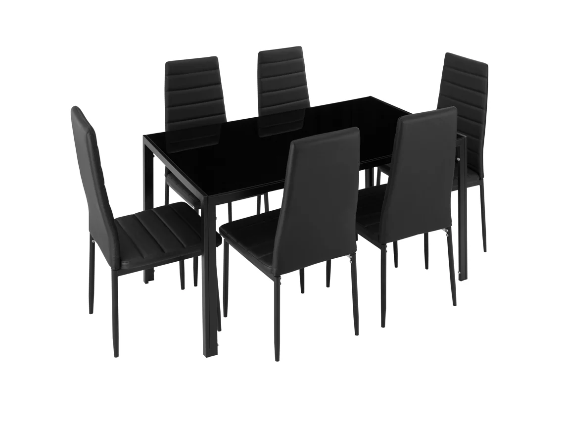 Conjunto De Mesa De Jantar Tectake De Aço E Vidro Temperado, Resistente Às Intempéries, Leve, 7 Peças, 130 X 70 X 75 Cm, Preto