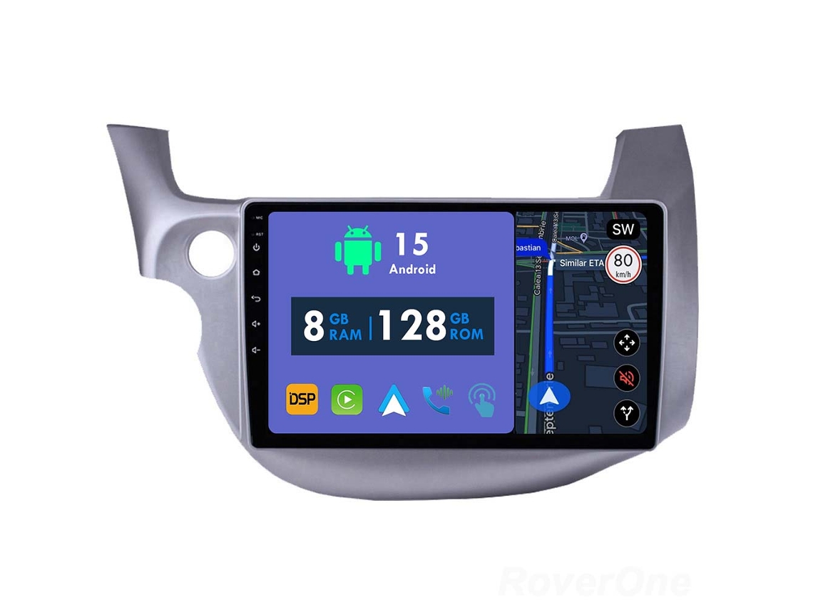Auto Rádio Carro Bluetooth Autoradio 8GB RAM 128G ROM CarPlay Navegação GPS Ecrã Táctil RoverOne para Honda Jazz 2 GG 2008-2014 Fit 2 GE 2007-2014  