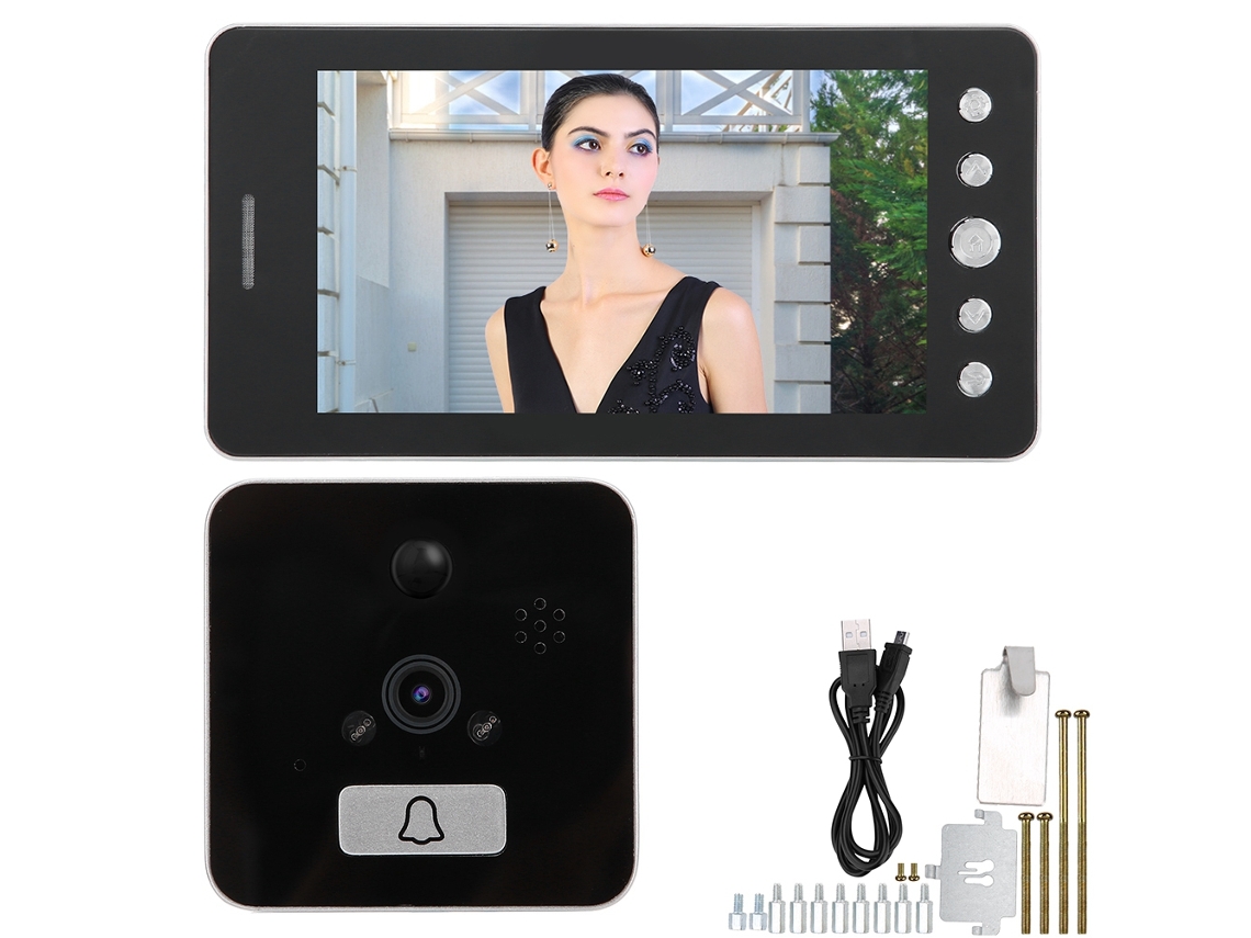 Campainha Inteligente De Porta Com Olho De Gato Eletrônico De 5 Polegadas E 1080p (interconexão Inteligente Via Wifi, Qualidade De Imagem Hd 1080p)