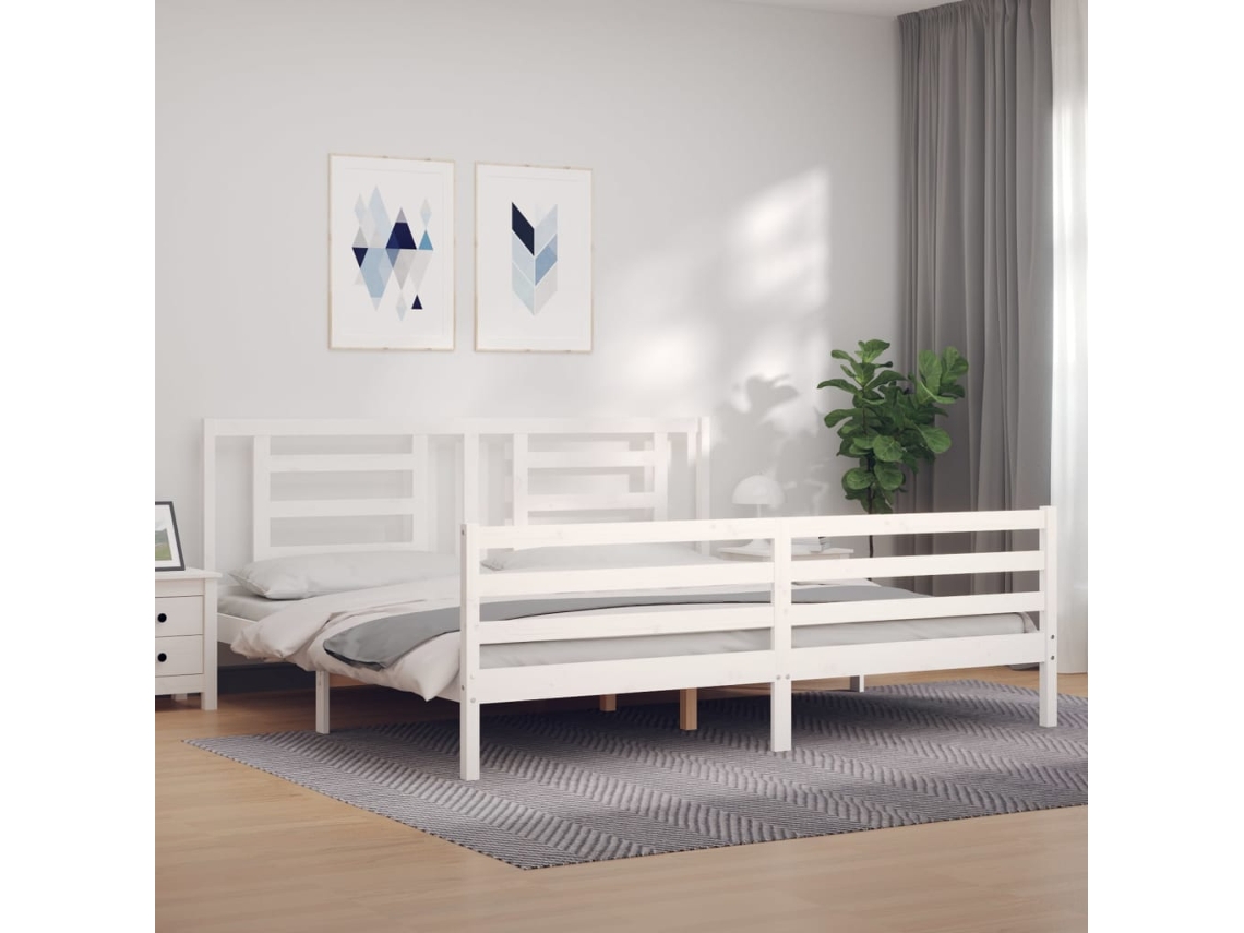 Vidaxl Estrutura De Cama Com Cabeceira 200x200cm Madeira Maciça Branco
