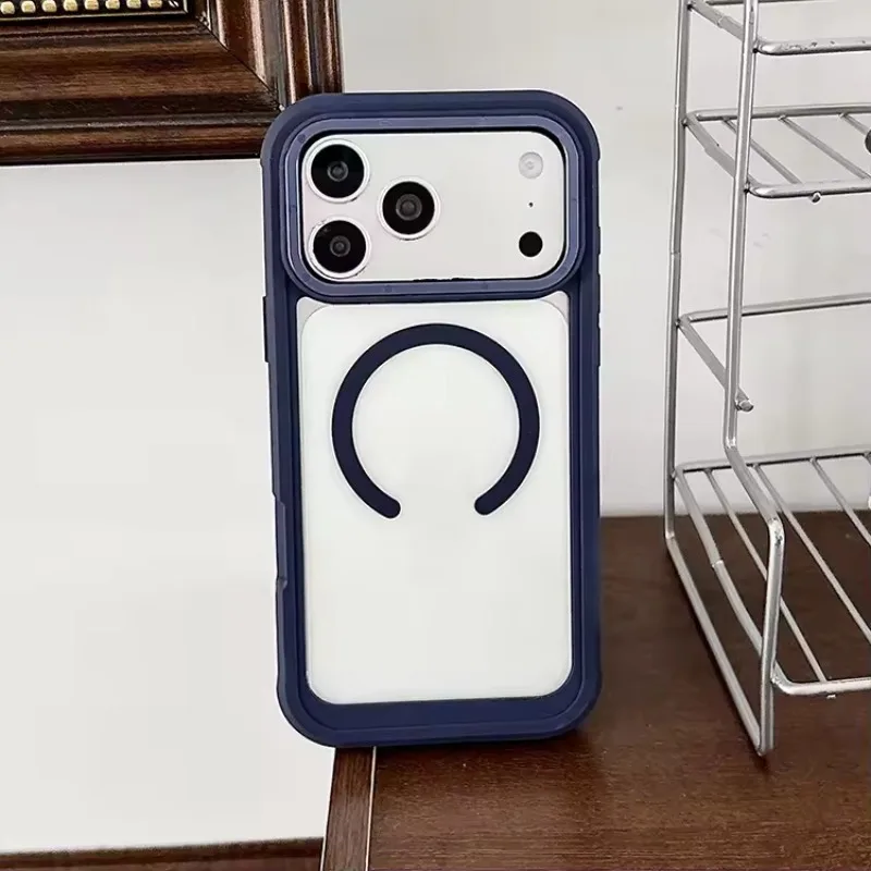 (azul, Iphone 16) Capa Protetora Magnética Transparente E Espessa 2 Em 1, Compatível Com Carregamento Sem Fio Magsafe.