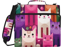 Organizador De Fichário 3 Argolas 1, 5 Polegadas Com Estampa De Gatinhos Nórdicos E Detalhes Em Vermelho, Com Alça De