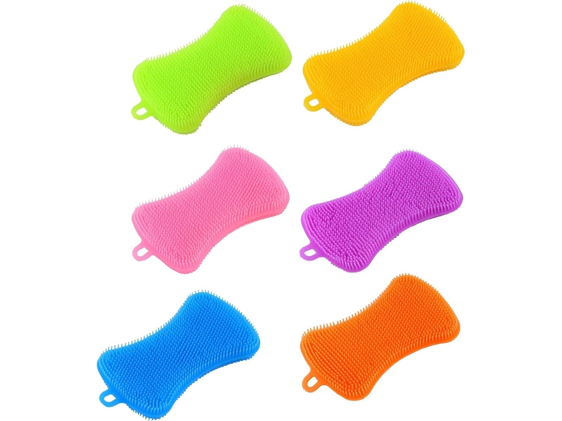 Conjunto de 6 Escovas Lavar Louça, Escova de Limpeza Multifuncional Silicone Secagem Rápida com Esponja, Utensílios de Cozinha, 12* 7 Cm BRILVIBERA