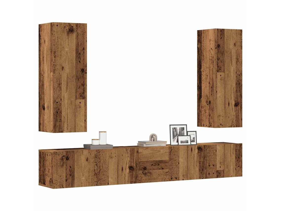 Armários De Tv Montados Na Parede 5 Pcs Madeira Velha Dkd Home Decor