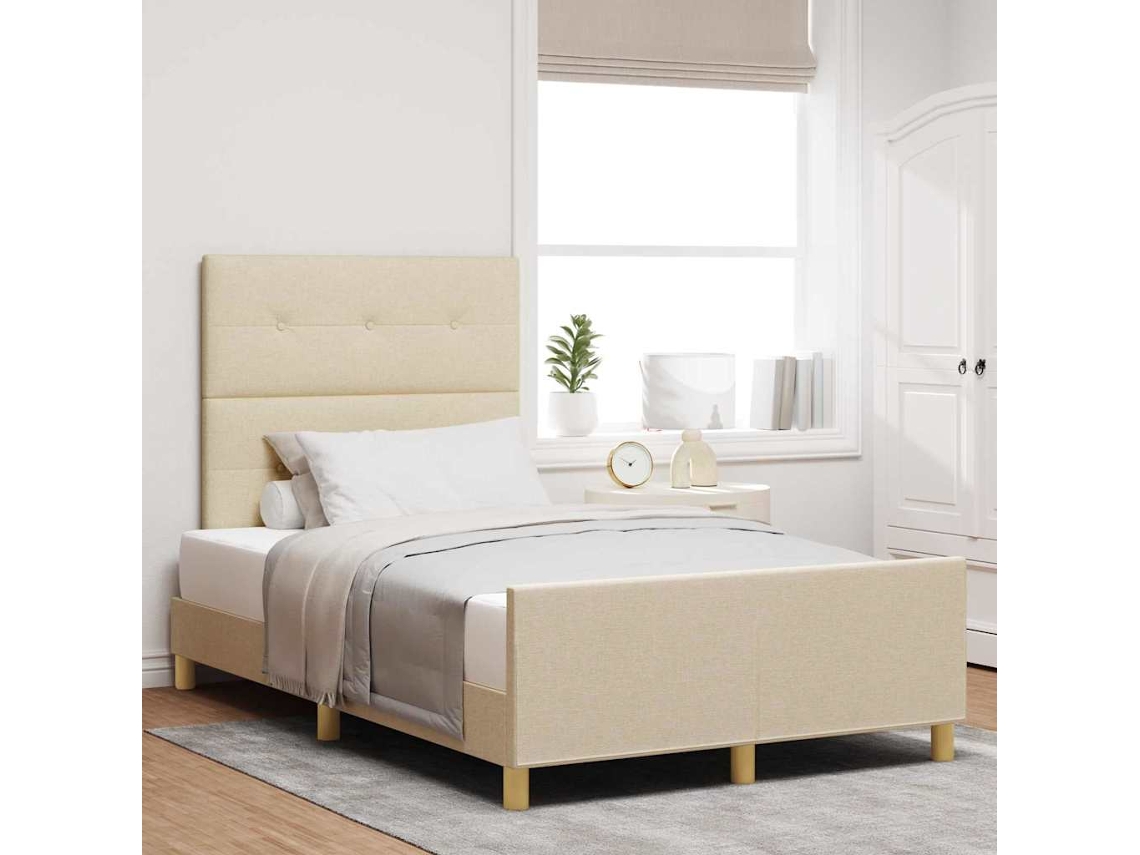 Vidaxl Estrutura Da Cama Com Cabeceira Creme 120 X 190 Cm Tecido