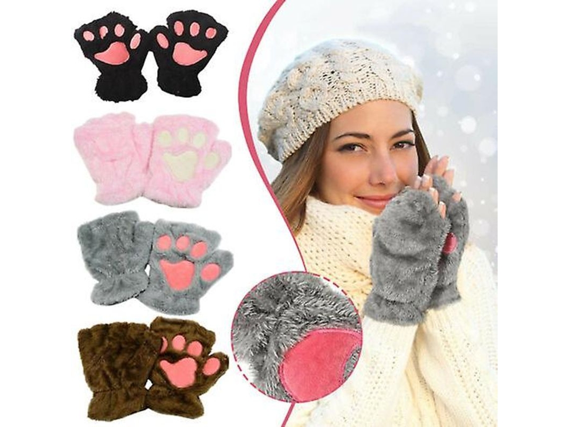 2026 guantes Sem Dedos de Pata de Gato Oso Peluche Suave Invierno Faux Fur para Mulher