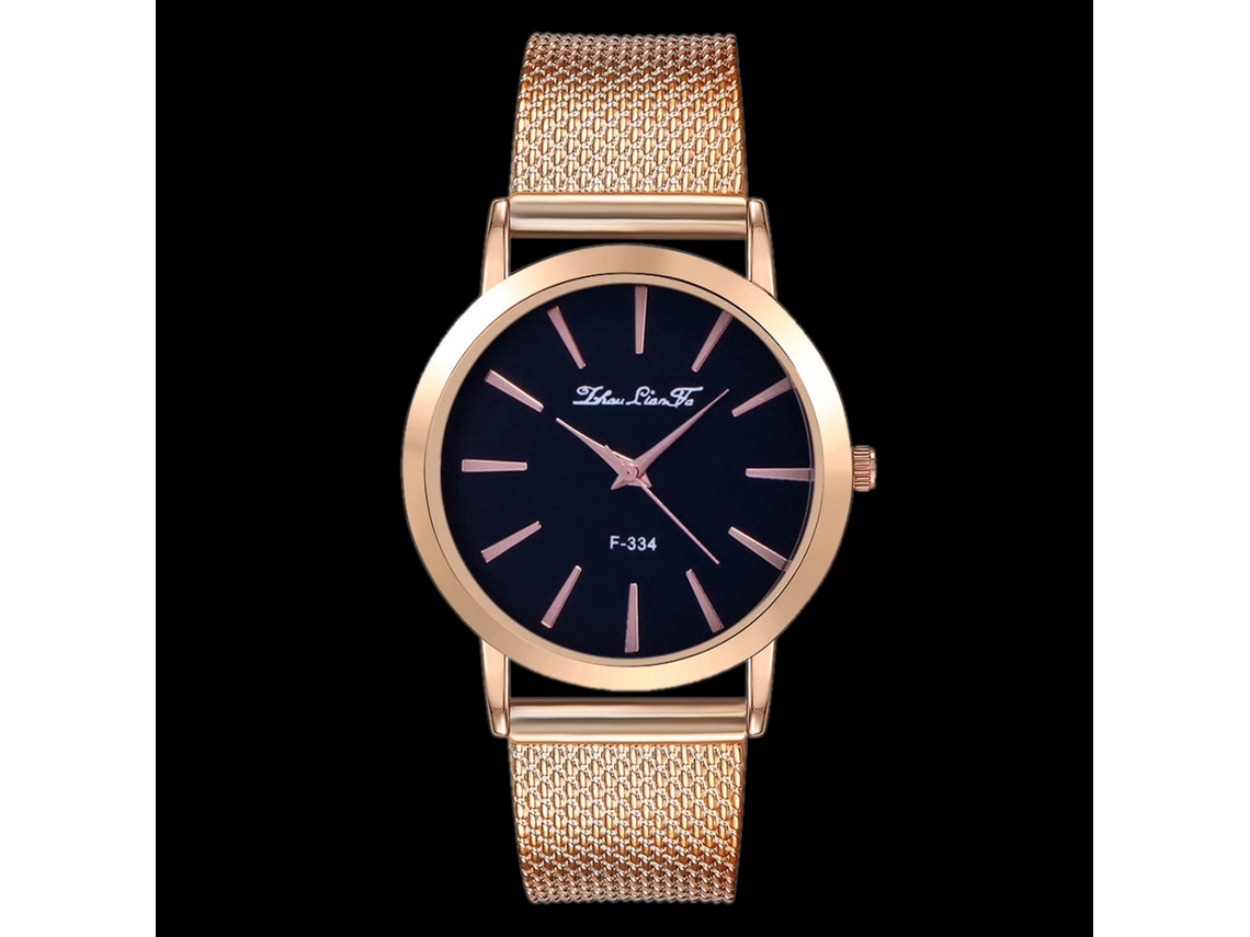 Relógio de Pulso Analógico de Quartzo com Pulseira de Malha Simples Elegante (ouro Rosa)