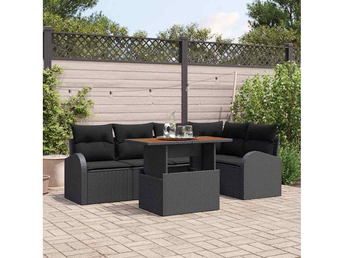 Vidaxl Conjunto De Sofá De Jardim 6 Unid. Preto Rattan Sintético