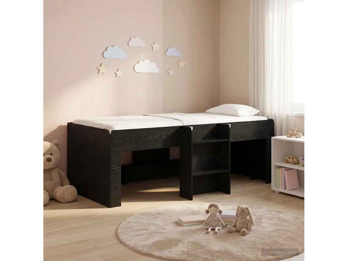 Vidaxl Cama Alta Para Crianças Carvalho Preto 80 X 200 Cm
