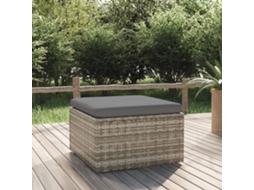Vidaxl Apoio De Pés P/ Jardim Com Almofadão 55x55x30 Cm Vime Pe Cinza