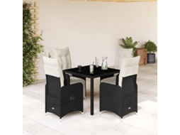 Vidaxl 5 Pcs Conjunto Bistrô De Jardim C/ Almofadões Vime Pe Preto