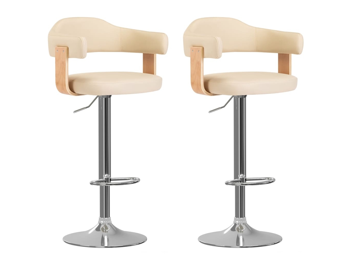Vidaxl Bancos De Bar 2 Pcs Madeira Curvada E Couro Artificial Creme