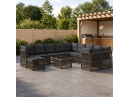Vidaxl Conjunto De Sofá De Jardim 12 Unid. Cinzento Vime Pe