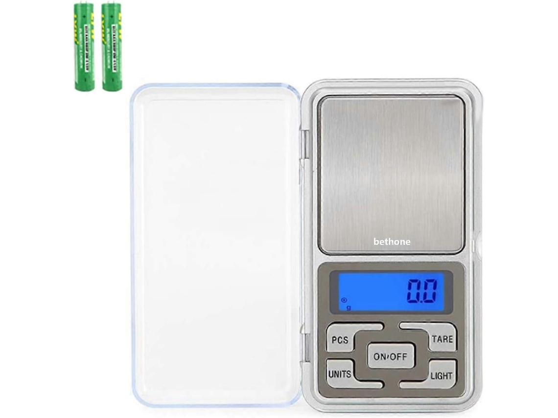 Mini Balança De Cozinha Digital, 500g/0,01g, Display Lcd, Prata, 120x62x20mm, Com Kit De Pilhas