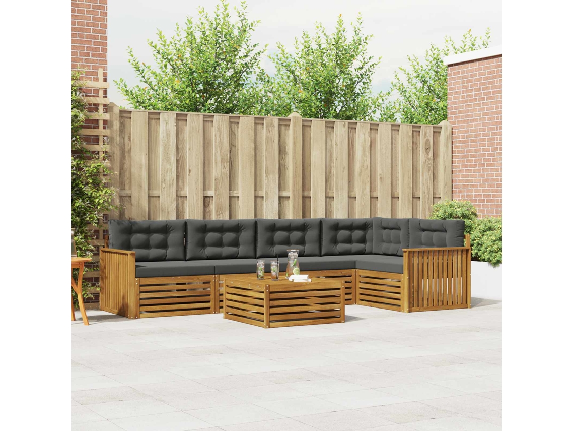 Vidaxl Conjunto De Sofás Para Exterior 6 Unid. Natural E Antracite