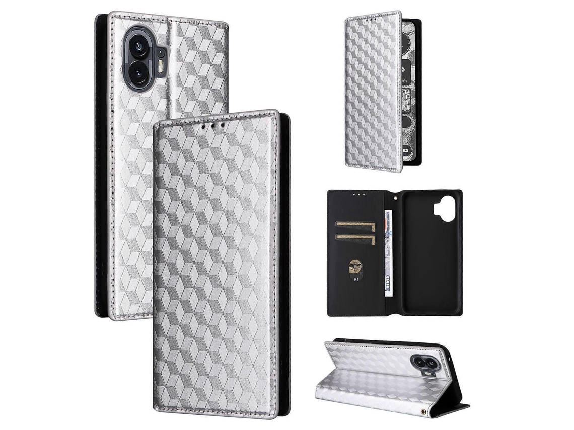 Capa De Couro Com Textura De Grade Cúbica Para Celular Nothing Phone 2