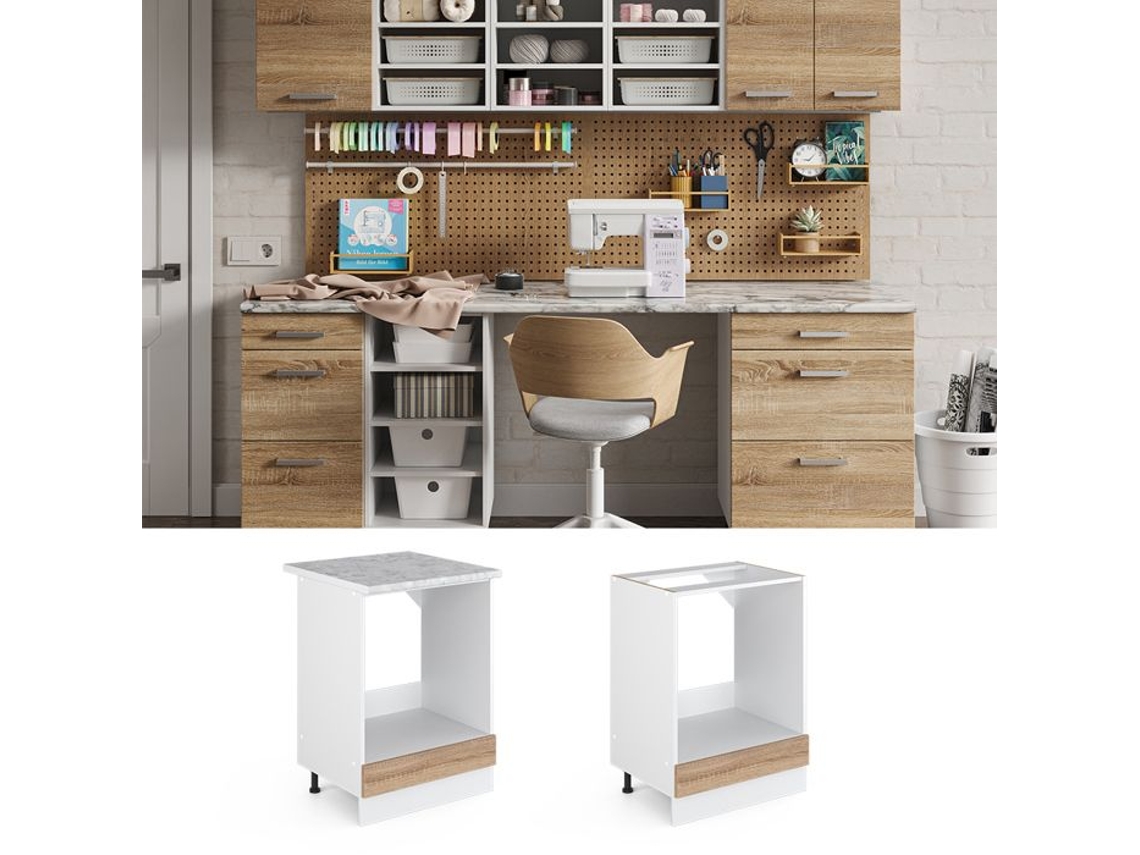 Móvel Baixo Universal R-line, 60cm Com Grande Nicho, Sem Pt, Sonoma, Branco, Vicco
