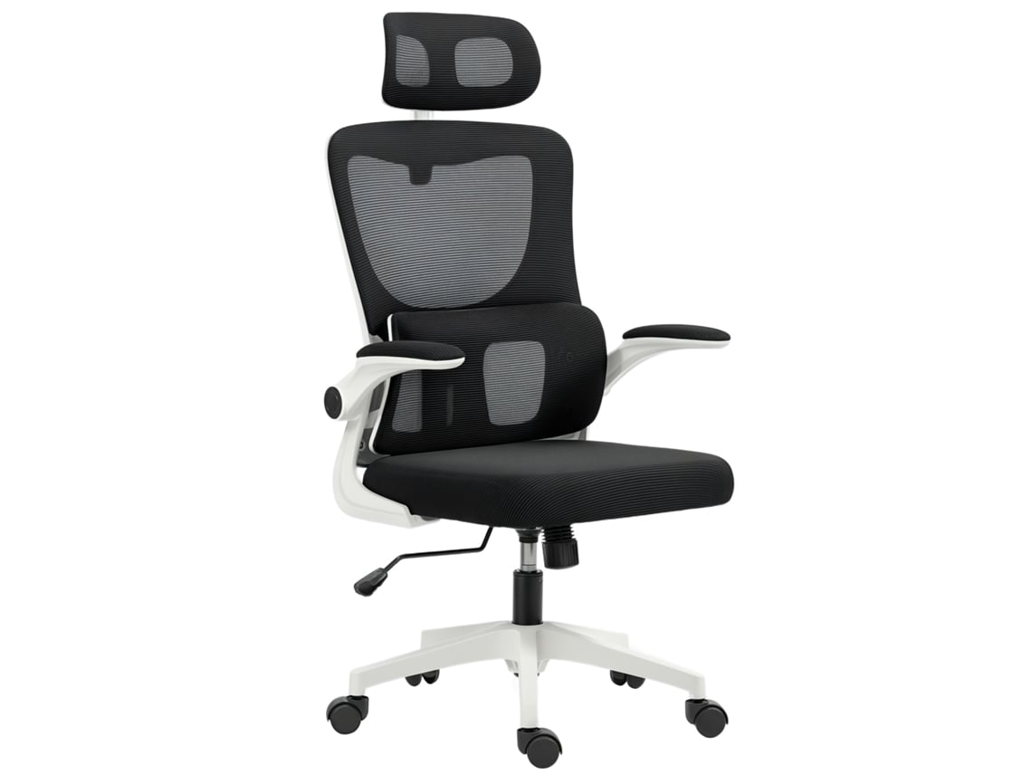 Poltrona De Escritório Regulável Reclinável Com Apoio De Cabeça Amovível Em Tecido Rede, 60x59x114-122 Cm, Preta