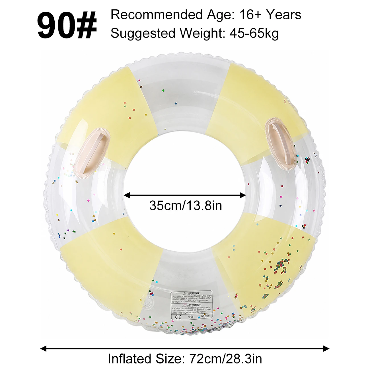 Boia Inflável Grande Listrada Para Piscina (90 Cm, Alça Amarela) Para Adultos, Boia Gigante Premium Listrada Para Água.