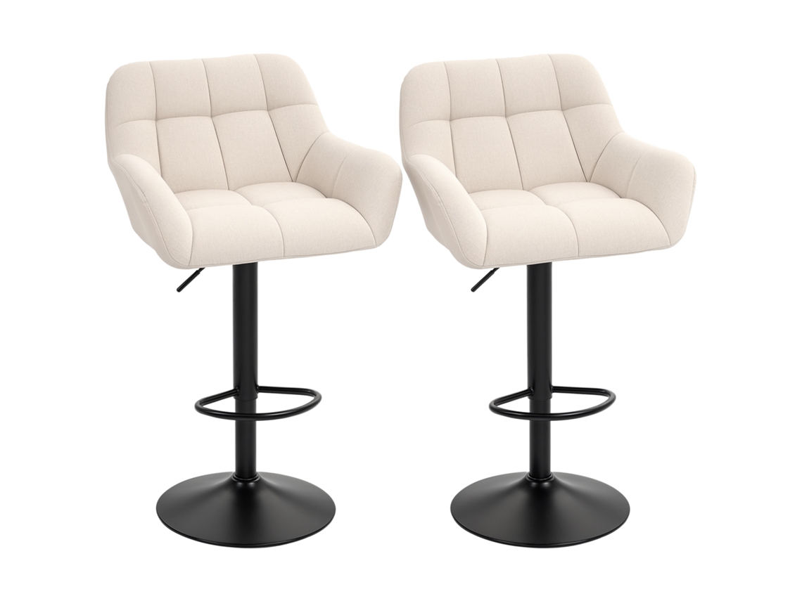 Conjunto De 2 Banquetas De Bar, Design Retrô, Altura Ajustável, Couro Sintético, Aparência De Linho, Creme Preto Btforus
