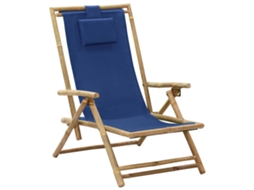 Cadeira De Descanso Reclinável Bambu E Tecido Azul Marinho Dkd Home Decor