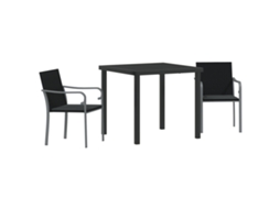 Conjunto 3 De Jantar Para O Jardim Com Vidaxl E Almofadas De Rattan Polipropileno Preto