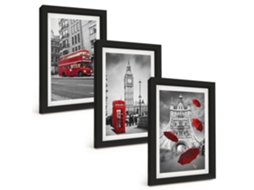 Composição De Quadros Detalhes Em Vermelho, Londres Espelharte (3 Peças 20x30 Cm)