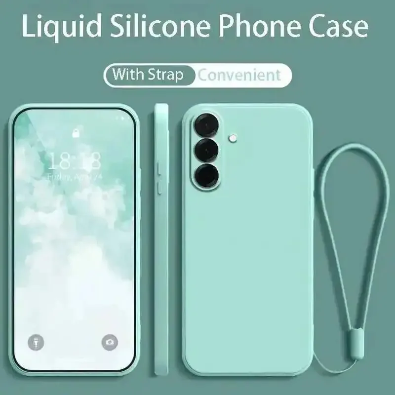Capa De Silicone Líquido Para Celular Samsung Galaxy S26 Plus (azul Claro) Com Alça De Pulso E Cordão.