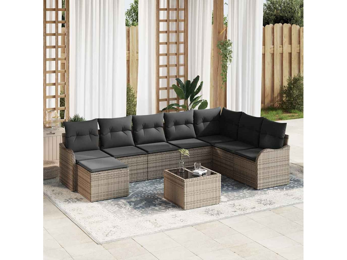 Vidaxl Conjunto De Sofá De Jardim 9 Unid. Cinzeto Vime Pe