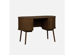 Secretária oval com efeito madeira e 2 espaços de arrumação, 120 cm, elegante madeira de nogueira
