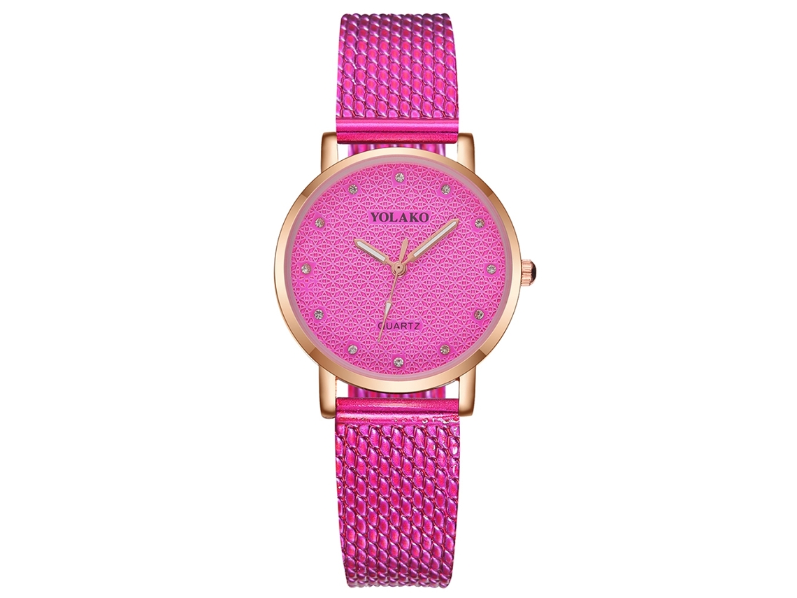 Relógio de Pulso Feminino Yolako Quartzo com Pulseira de Plástico Rosa Intenso