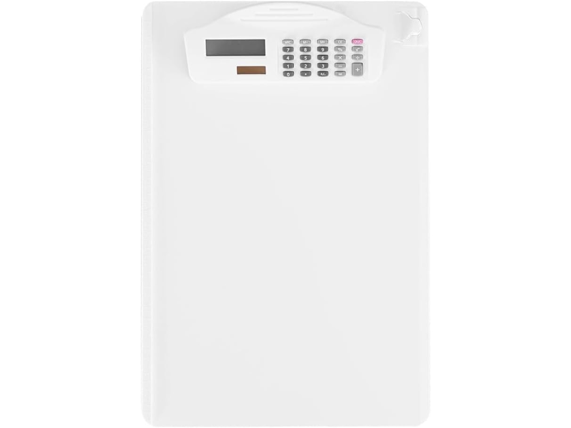 Prancheta Multifuncional A4 Branca Com Calculadora Integrada, Bloco De Notas E Régua Lateral Pasta Plástico Resistente