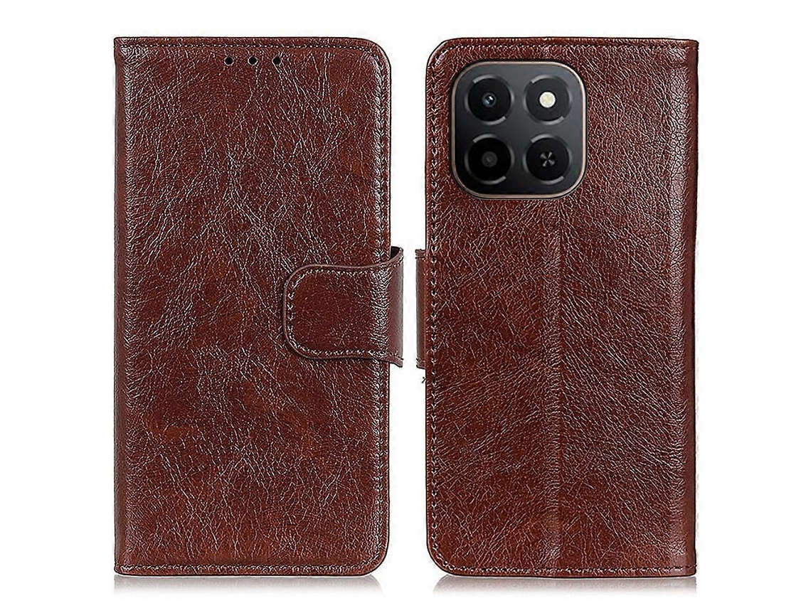 Capa Antirriscos Para Honor X6c 4g, Textura Napa, Couro Rachado, Capa Tipo Carteira, Marrom