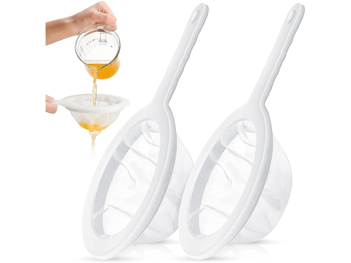 2 Piezas Colador de Nylon 100 Mesh para Jugo, Vino, Leche, Miel Con Mango Anti deslizante Y Agujero para Colgar