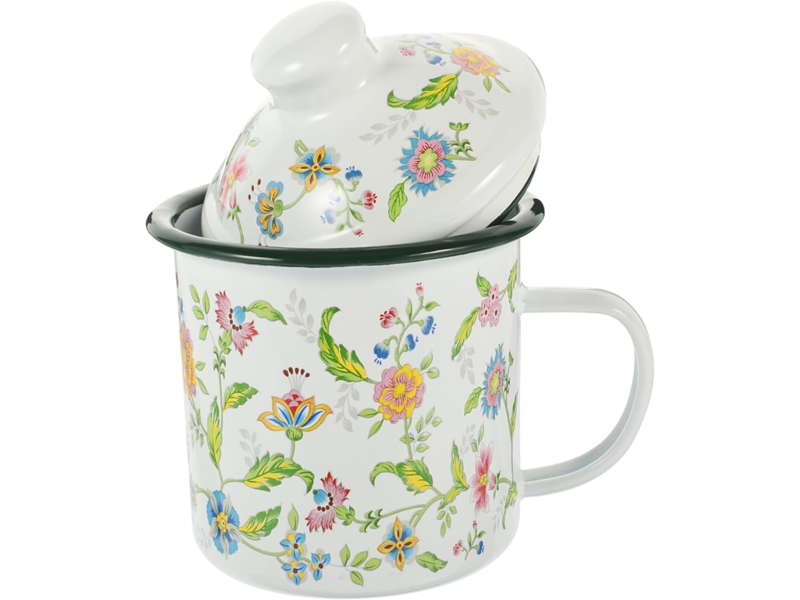 Caneca Vintage De Esmalte De 500ml Com Tampa De Metal Espessa, Ao Calor E Multifuncional, Para Café