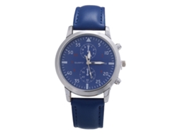 Relógio de Pulso Masculino de Quartzo com Pulseira de Couro Pu Estilo Simples Azul