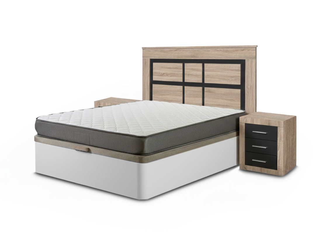Conjunto De Cama Box, Branco, 150 Cm Colchão Cabeceira E 2 Mesas De Cabeceira, Cambria E Grafite Saldosystocks