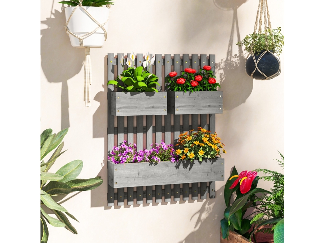 Conjunto De Recipientes Para Flores, Fixação Mural Deslocável, Madeira Maciça, 60×16×80cm