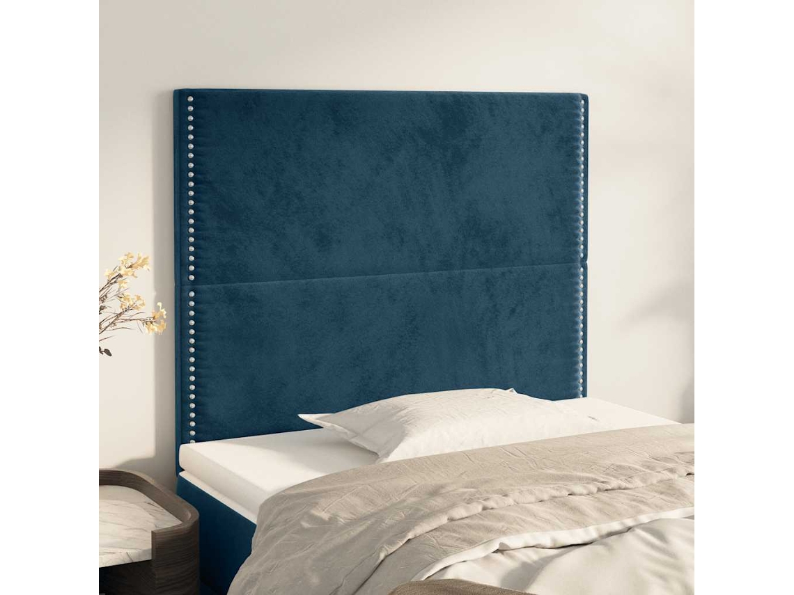 Vidaxl Cabeceira Azul Escuro 100x5x118/128 Cm Veludo