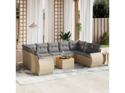 10 Pcs Conjunto De Sofás P/ Jardim Com Almofadões Vime Pe Bege Dkd Home Decor